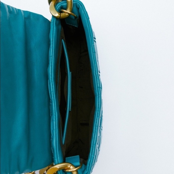 ZARA BNWT Turquoise Leather Chain Strap Shoulder bag BNWT - Picture 4 of 9